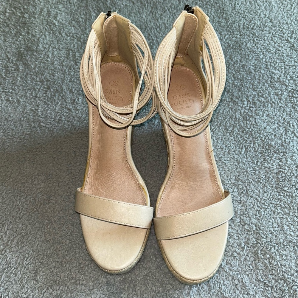 Society Women's Cream Wedge Sandals